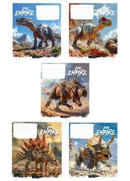Зошити учнівські, 5 шт, по 18арк., Dino empire ВД-лак, Зошит Школярик у лінію 3490 4820006470470 4820006470470_018-3490L фото