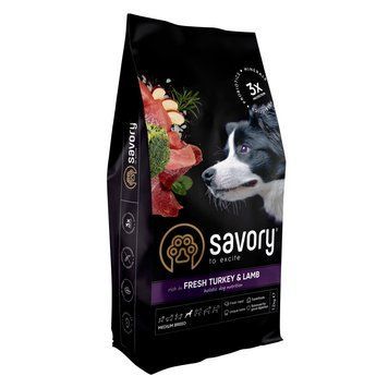 Корм сухий Savory Medium Breed rich in Fresh Turkey and Lamb для дорослих собак середніх порід від 10 до 25 кг зі свіжим ягням 4820232630273 4820232630273 фото