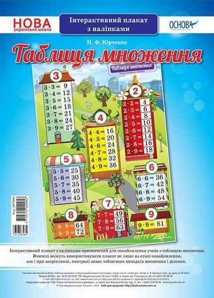 НУШ Таблиця множення. Інтерактивний плакат з наліпками А1. Основа ЗПП044 2712710029957 313656 фото