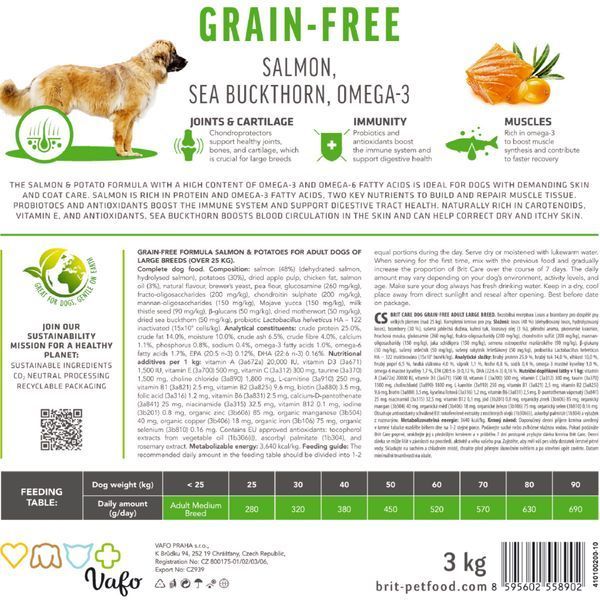 Корм сухий Brit Care Dog Grain-free Adult Large Breed для дорослих собак великих порід беззерновий з лососем 3 кг 8595602558902 8595602558902 фото