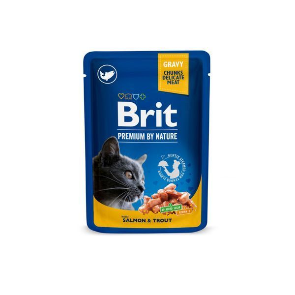 Корм вологий Brit Premium Cat Fish Plate pouches набір паучів для котів рибна тарілка з тріскою, лососем та фореллю 100 г х 100276 /506248 фото