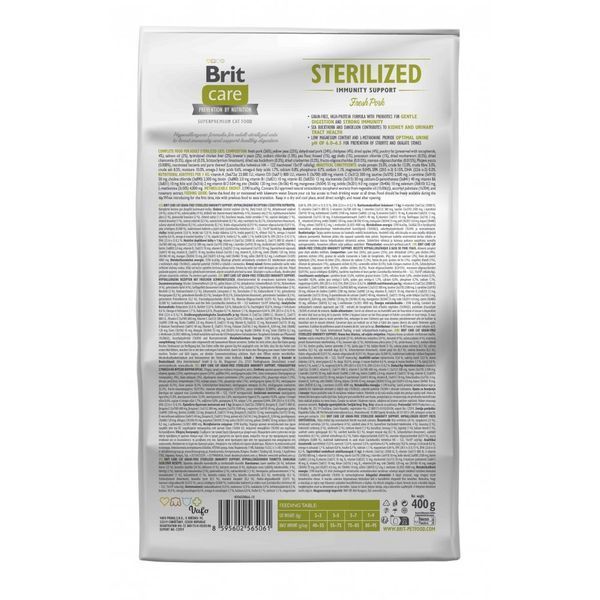 Корм сухий Brit Care Cat Grain Free Sterilized Immunity Support для стерилізованих котів для підтримки імунітету зі свининою 8595602565061 фото