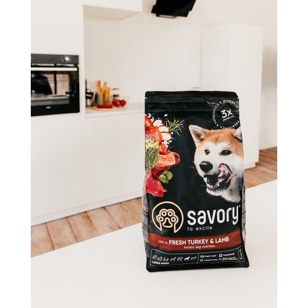 Корм сухий Savory Large Breeds rich in Fresh Turkey and Lamb для дорослих собак великих порід від 25 кг зі свіжим ягням та індичко 4820232630235 4820232630235 фото