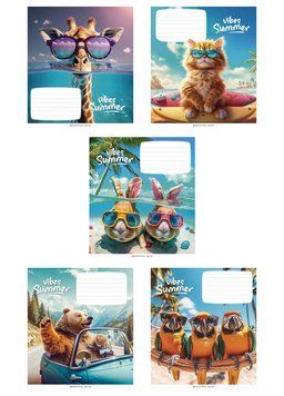 Зошит учнівський, набір 5 шт, Summer vibes ВД-лак. Зошит Star у лінію 18 арк. 3494 4820006472092 4820006472092_018-3494L фото