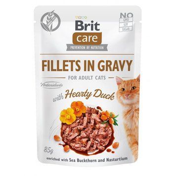 Корм вологий Brit Care Fillets in Gravy Hearty Duck для котів філе в соусі з качкою 85 г 100529/0518 фото