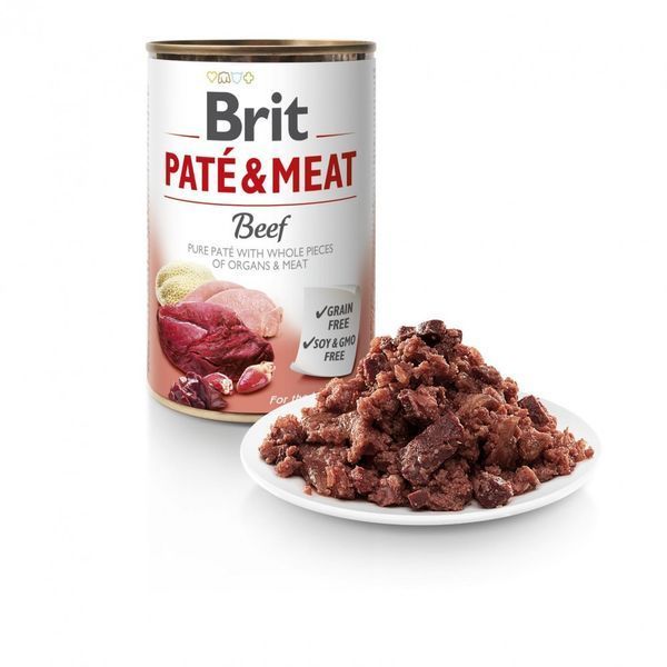Корм вологий Brit Care Pate and Meat для дорослих собак з яловичиною та індичкою 400 г 8595602557462 100858/100072/0274 фото