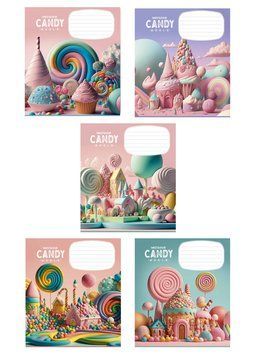 Комплект 5 шт учнівських зошитів Candy world. Зошит Школярик 12 арк. у косу лінію 3266 012-3266C 4820006473204 4820006470456_2 фото