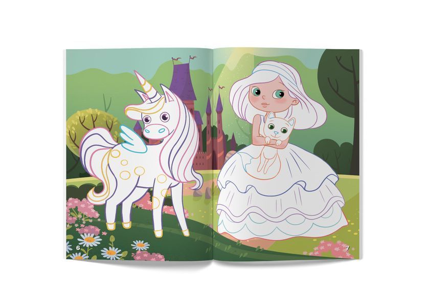 Перші розмальовки з кольоровим контуром і наліпками. Принцеси (Crystal Book) F00023902 фото