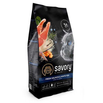 Корм сухий Savory Adult Cat Gourmand Fresh Salmon and White Fish для довгошерстих котів зі свіжим лососем і білою рибою 2 кг 30020 фото