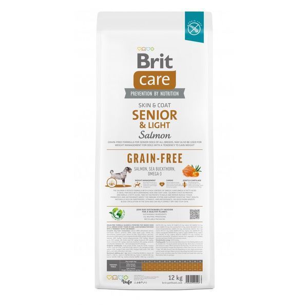 Корм сухий Brit Care Dog Grain-free Senior and Light для старіючих собак беззерновий з лососем 12 кг 8595602558926 8595602558926 фото
