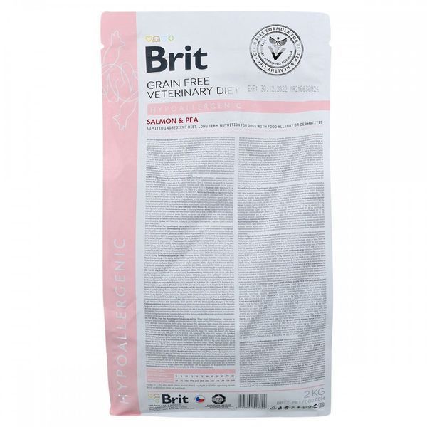 Корм сухий Brit Grain Free VetDiet Dog Hypoallergenic для собак при харчовій алергії з лососем горохом і гречкою 2 кг 8595602528042 170939/8042 фото