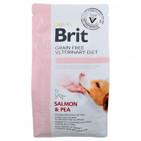 Корм сухий Brit Grain Free VetDiet Dog Hypoallergenic для собак при харчовій алергії з лососем горохом і гречкою 2 кг 8595602528042 170939/8042 фото