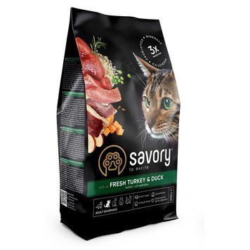 Корм сухий Savory Adult Cat Gourmand Fresh Turkey and Duck для дорослих котів зі свіжою індичкою і качкою 400 г 30044 фото