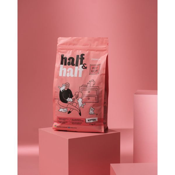 Корм сухий HalfHalf для кошенят з яловичиною 2 кг 20789 фото