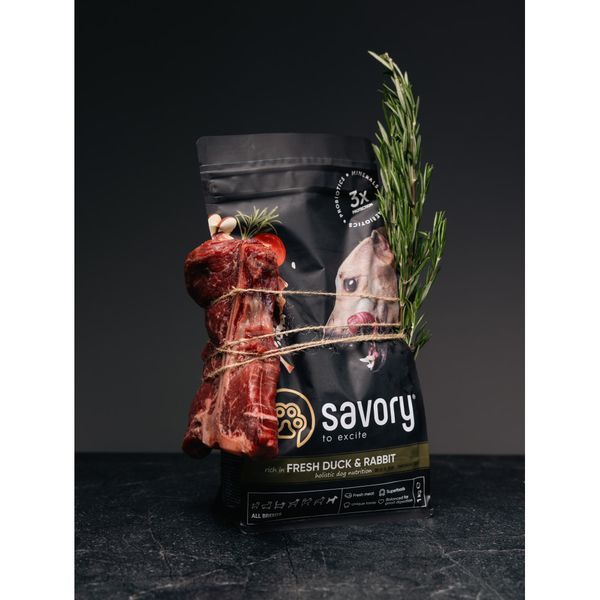 Корм сухий Savory Adult All Breeds rich in Fresh Duck and Rabbit для собак усіх порід зі свіжою качкою та кроликом 1 кг 4820232630778 4820232630778 фото