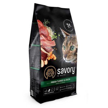 Корм сухий Savory Adult Cat Gourmand Fresh Turkey and Duck для котів-гурманів зі свіжою індичкою та качкою 2 кг 30051 фото