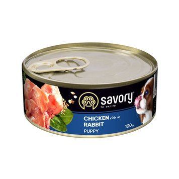Корм вологий Savory Dog All breeds Puppy Chicken rich in Rabbit паштет для цуценят усіх порід з кроликом 100 г 4820261920369 30563***** фото