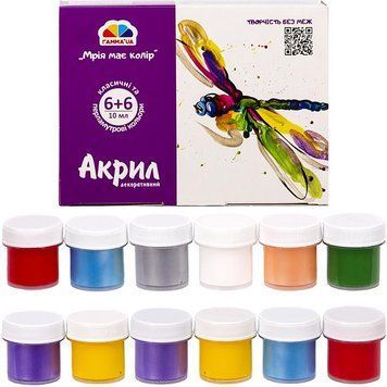 Акрилові фарби 10 мл. 12 кольорів 400505 4820219216155 400505 фото
