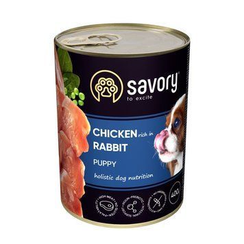 Корм вологий Savory Dog All breeds Puppy Chicken rich in Rabbit паштет для цуценят усіх порід з кроликом 400 г 4820232631058 фото