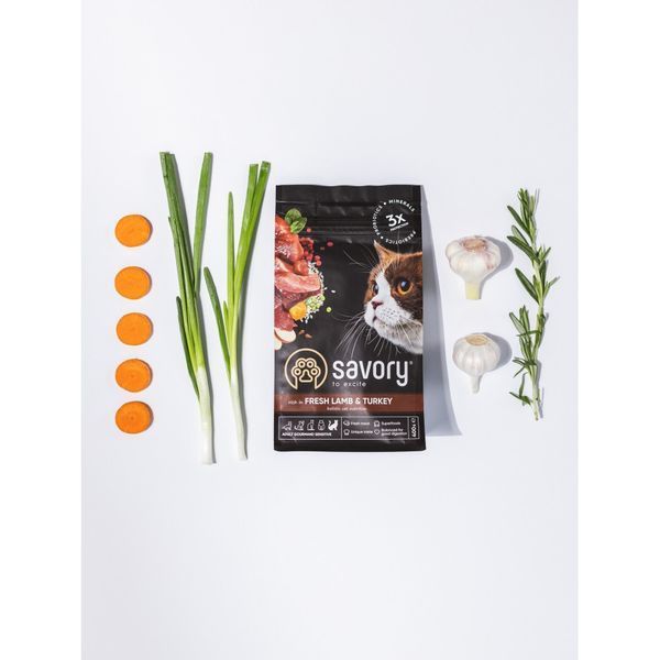 Корм сухий Savory Adult Cat Sensitive Digestion Fresh Lamb and Turkey для дорослих котів з чутливим травленням з ягнятиною 4820232630082 фото