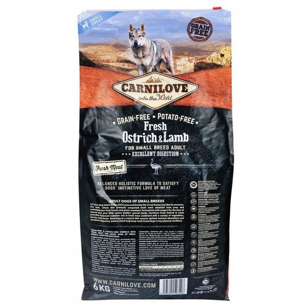 Корм сухий Carnilove Fresh Ostrich and Lamb for Small Breed Dogs для дорослих собак дрібних порід зі страусом та бараниною 8595602527496 170870/7496 фото