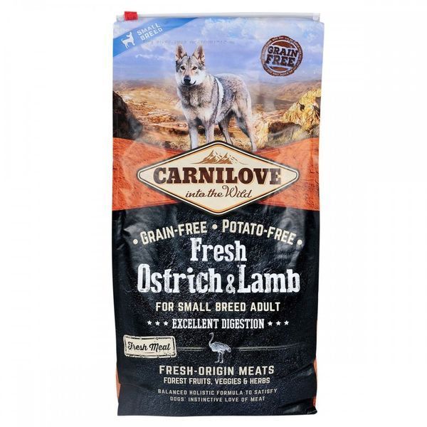 Корм сухий Carnilove Fresh Ostrich and Lamb for Small Breed Dogs для дорослих собак дрібних порід зі страусом та бараниною 8595602527496 170870/7496 фото