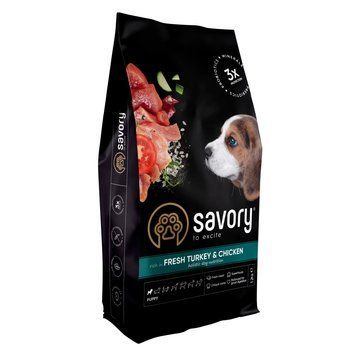 Корм сухий Savory Puppy rich in Fresh Turkey and Chicken для цуценят всіх порід зі свіжою індичкою і куркою 12 кг 4820232630303 4820232630303 фото