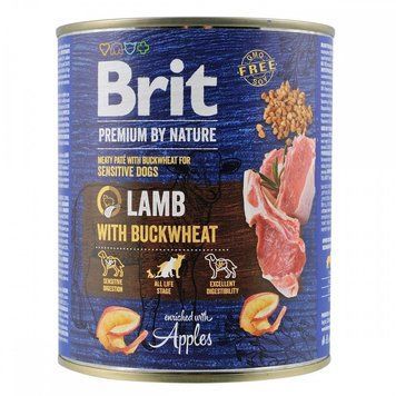Корм вологий Brit Premium by Nature k консерви для собак з ягням та гречкою 800 г 8595602561841 100416/8638 фото