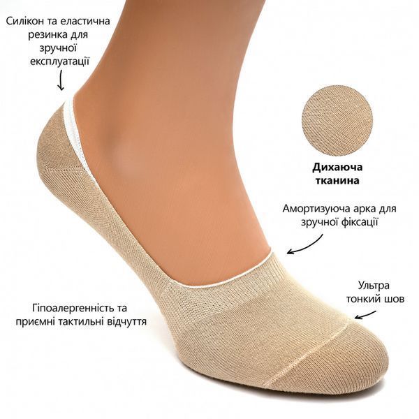 Набір 5 пар безшовних дихаючих слідів з силіконом ORGANIC cotton JILL ANTONY 35-37 31007 фото