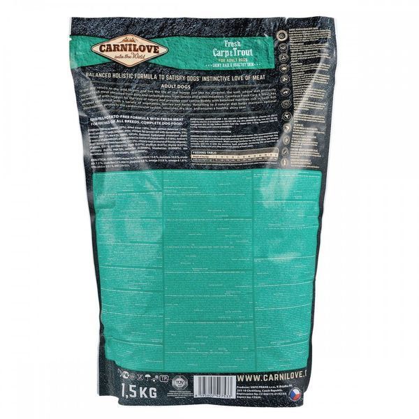 Корм сухий Carnilove Fresh Carp and Trout for Adult dogs для дорослих собак усіх порід з коропом та фореллю 1,5 кг 8595602527533 170871/7533 фото