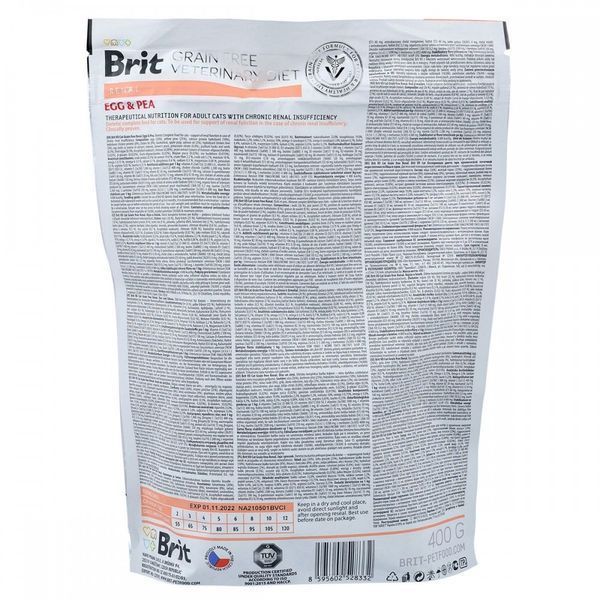Корм сухий Brit Grain Free VetDiet Cat Renal для котів з захворюванням нирок з яйцем та горохом 400 г 170958/528332 фото