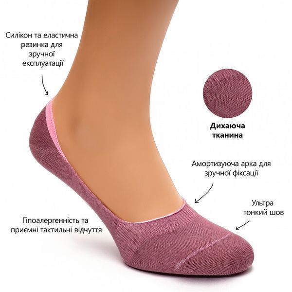 Набір 5 пар безшовних дихаючих слідів з силіконом ORGANIC cotton JILL ANTONY 35-37 31007 фото