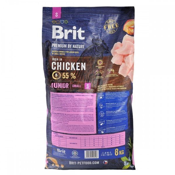 Корм сухий Brit Premium Dog Junior S для молодих собак дрібних порід від 1 до 12 місяців вагою 1-10 кг з куркою 8 кг 8595602526246 170805/6246 фото