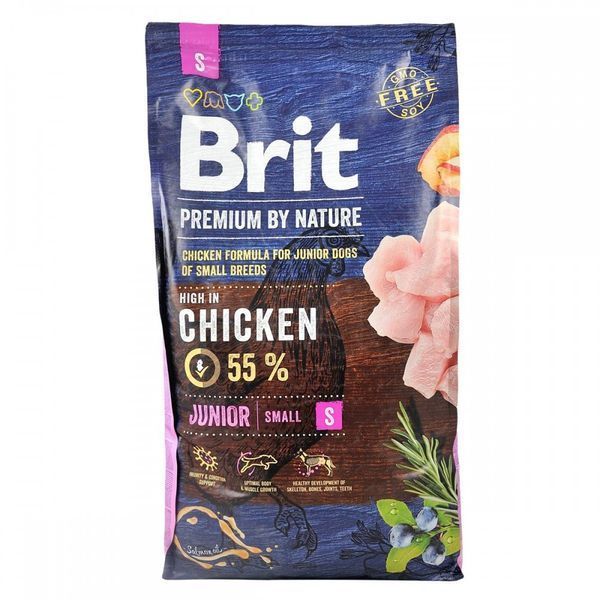 Корм сухий Brit Premium Dog Junior S для молодих собак дрібних порід від 1 до 12 місяців вагою 1-10 кг з куркою 8 кг 8595602526246 170805/6246 фото