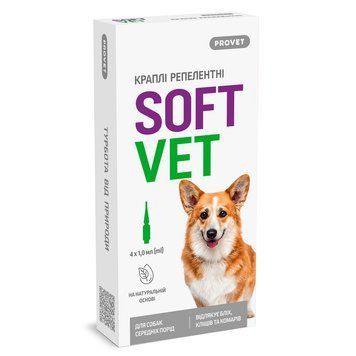 Краплі Provet SOFTVET для собак середніх порід репелентні 4 піпетки по 1 мл PR244119 PR244119 фото