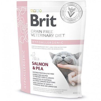 Корм сухий Brit Grain Free VetDiet Cat Hypoallergenic для котів з харчовою алергією та непереносимістю з лососем та горохом 170961/528387 фото