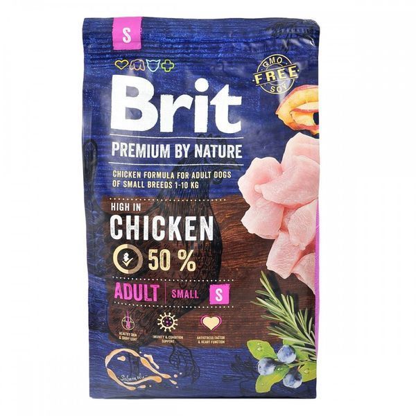 Корм сухий Brit Premium Dog Adult S для дорослих собак дрібних порід вагою 1-10 кг з куркою 3 кг 8595602526291 170810/6291 фото