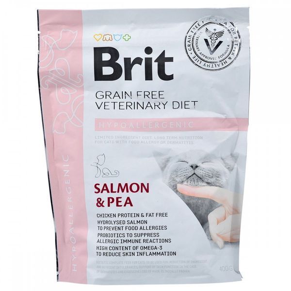 Корм сухий Brit Grain Free VetDiet Cat Hypoallergenic для котів з харчовою алергією та непереносимістю з лососем та горохом 170961/528387 фото