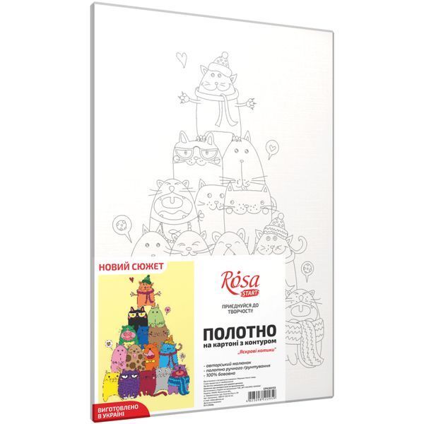 Полотно на картоні з контуром, &bdquo;Яскраві котики&ldquo;, 20х30, бавовна, акрил, ROSA START GPA283155 4823098522959 4823098522959 фото