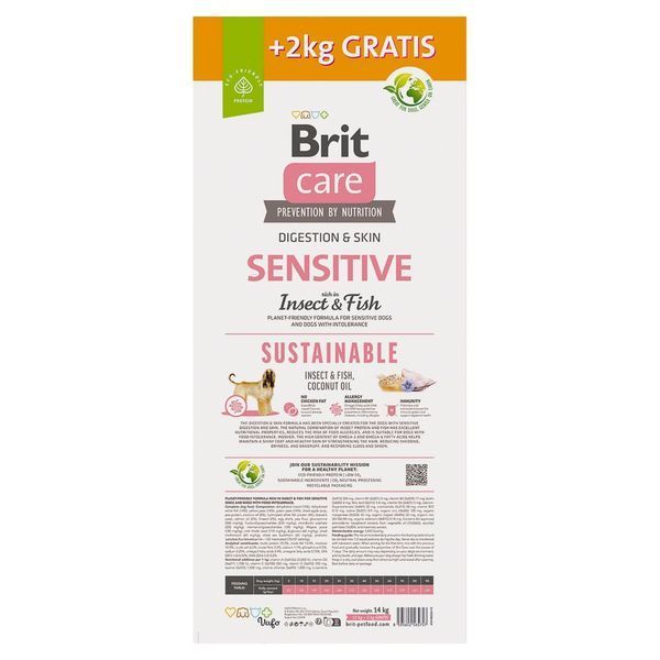 Корм сухий Brit Care Dog Sustainable Sensitive для дорослих собак усіх порід з чутливим травленням з комахами та рибою 12+2 8595602565757 172662***** фото