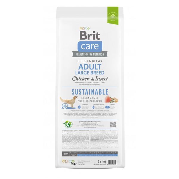 Корм сухий Brit Care Dog Sustainable Adult Large Breed для дорослих собак великих порід з куркою та комахами 12 кг 8595602558742 8595602558742 фото