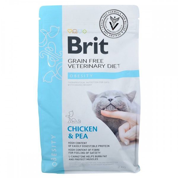 Корм сухий Brit Grain Free VetDiet Cat Obesity для котів з зайвою вагою та ожирінням з куркою та горохом 2 кг 170966/528479 фото