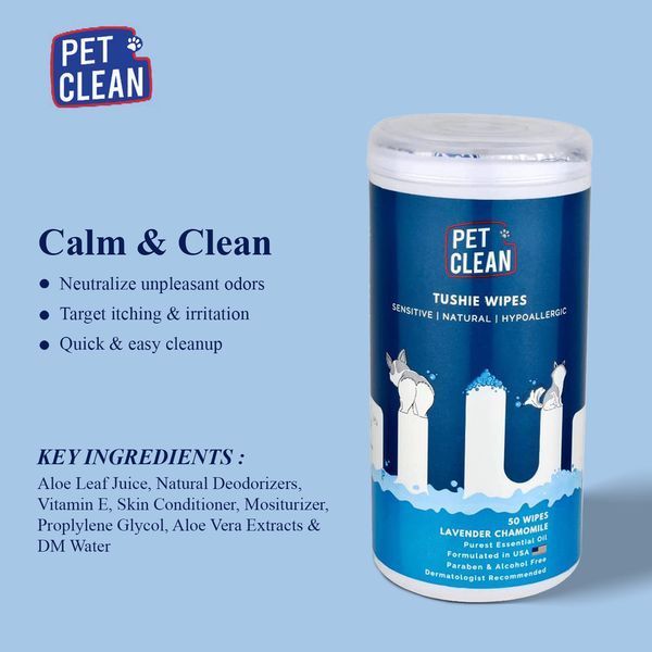 Серветки вологі Pet Clean PET TUSHIE WIPES гіпоалергенні для домашніх тварин з ароматом Алое Вера 50шт 8939111099370 8939111099370 фото