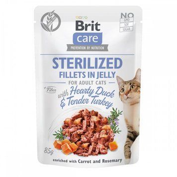 Корм вологий Brit Care Fillets in Jelly Hearty Duck and Turkey Sterilized для стерилізованих котів філе в желе з качкою 100532/0549 фото