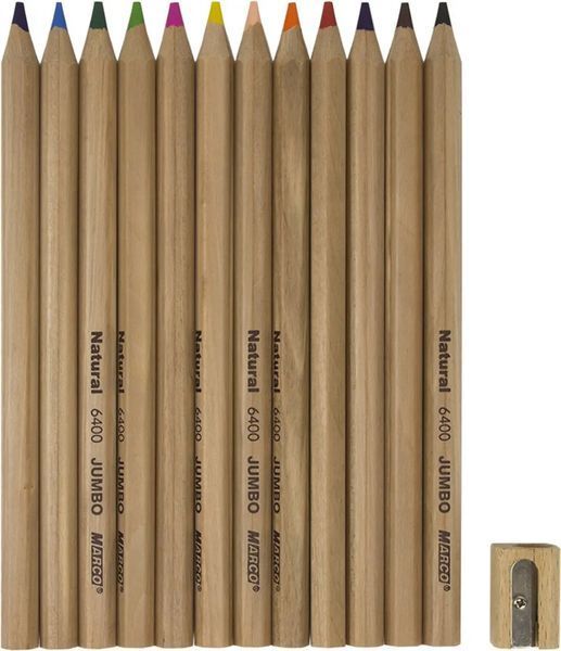 Олівці кольорові Marco Natural Jumbo з підстругачкою 12 кольорів 6400-12 фото