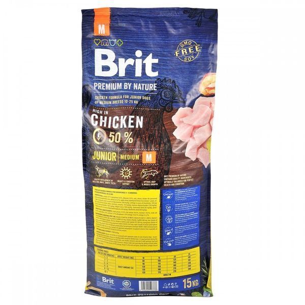 Корм сухий Brit Premium Dog Junior M для цуценят та молодих собак середніх порід від 1 до 12 місяців вагою 10-25 кг з куркою 8595602526338 170814/6338 фото