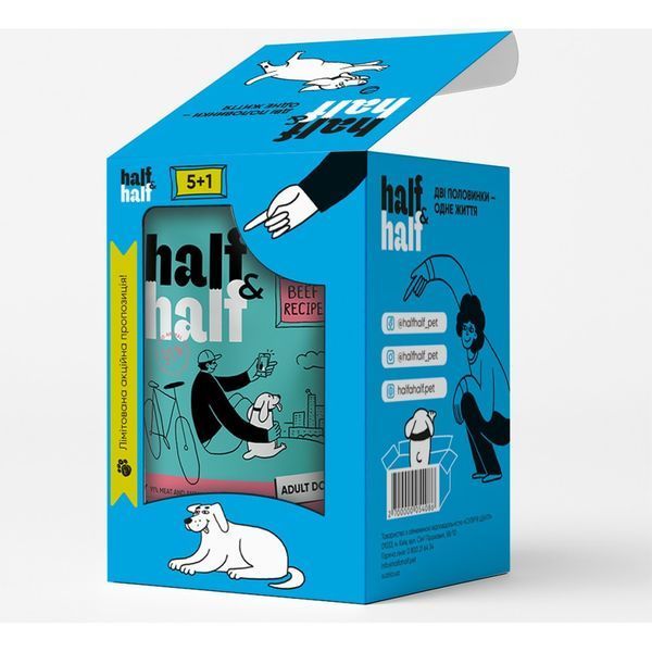 Набір вологих кормів Half&Half "5+1" Beef in Gravy for Adult Dogs для дорослих собак шматочки в соусі з яловичиною паучі 6 ш HH_60049 фото