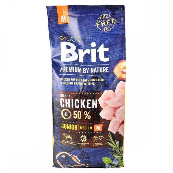 Корм сухий Brit Premium Dog Junior M для цуценят та молодих собак середніх порід від 1 до 12 місяців вагою 10-25 кг з куркою 8595602526338 170814/6338 фото