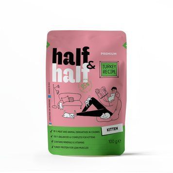 Корм вологий HalfHalf для кошенят шматочки з індичкою у желе у формі пауча 100г 20864 фото
