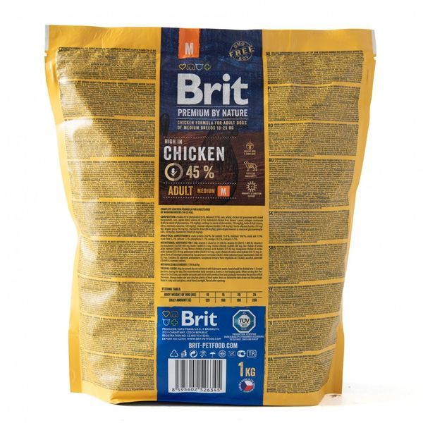 Корм сухий Brit Premium Dog Adult M для дорослих собак середніх порід вагою 10-25 кг з куркою 1 кг 8595602526345 170815/6345 фото